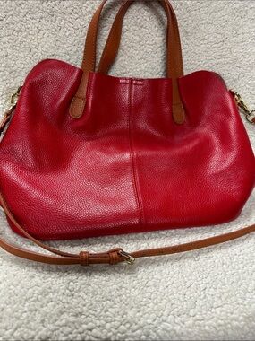 RED Genuine Leather  Commuter Handbag Tote Shoulder Crossbody, Removable Insert